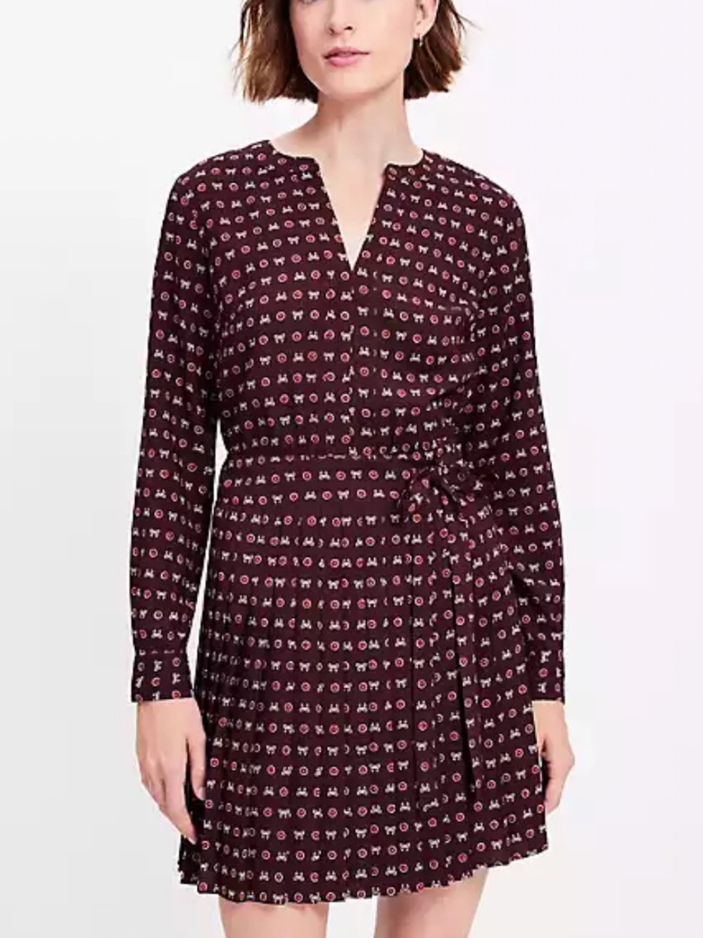 LOFT Brown Floral & Bow Print Shirt Dress – Long Sleeve 🎀